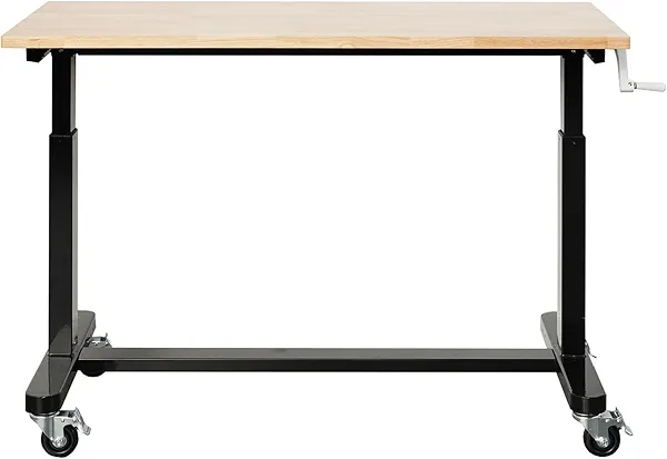 SafeRacks Workbench | 48” Adjustable Hardwood Work Tops | Premium, Standard, or Crank Handle | Rolling Work Station for Garage, Workshop, or Home | Heavy Duty (Crank-Handle)