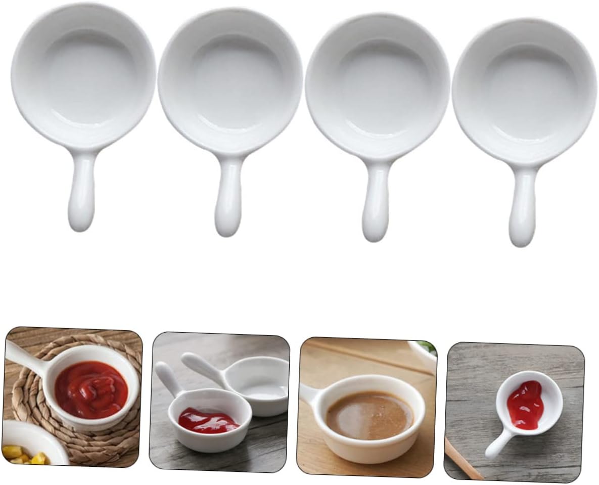 Garneck Sauce Dish 4pcs Ceramic Handled for Seasoning and Dipping