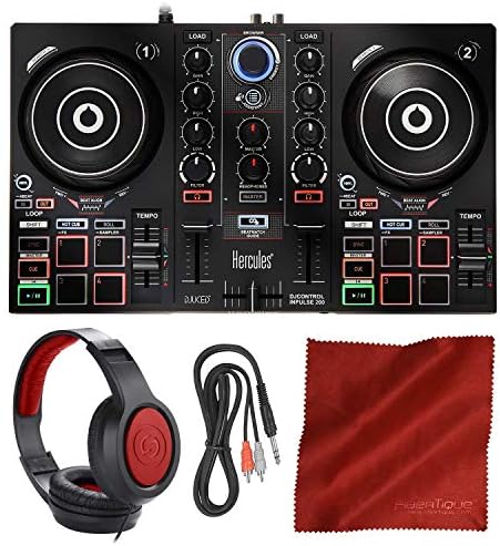 Hercules DJControl Inpulse 200 Compact DJ Controller + Headphone + Basic Accessory Bundle
