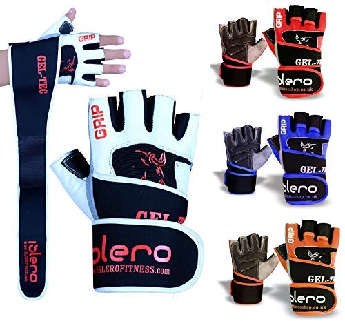 Islero Fitness Cuir haltérophilie Gants en néoprène Gel Support de Poignet Sangles de Gym Wraps de Cyclisme, Marron, x-Large