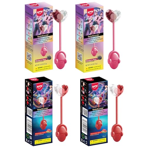 Amos Music Lollipop Sweets, 4Pack- 2x Black-berry & 2x Watermelon Flavor Audio Singing Lollies Candy, Musical Lollipops Christmas Sweet Gift, Sugar Free Lollipops Party Gift