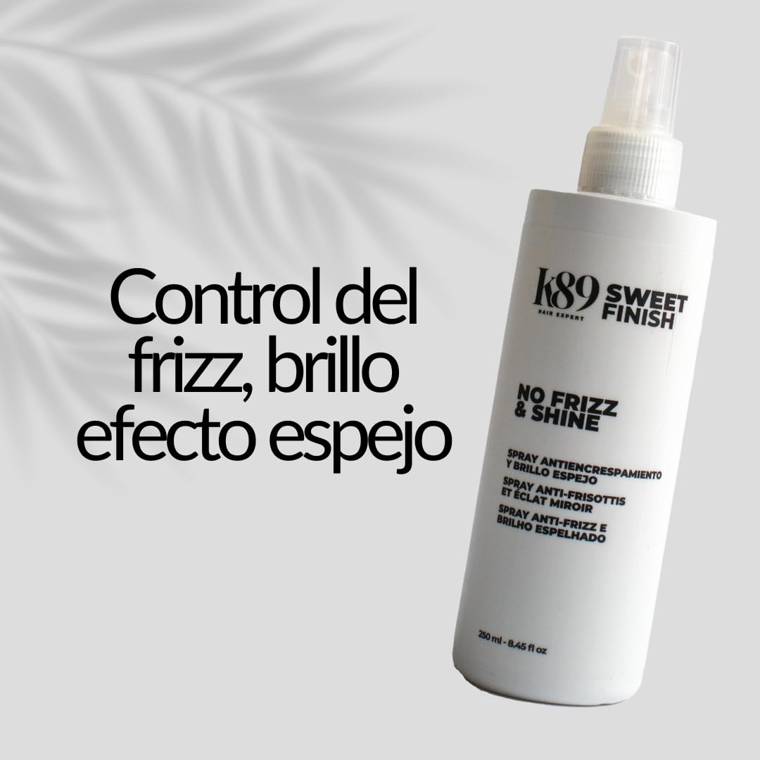 K89 Sweet Finish No Frizz & Shine 250 ml - Aporta al cabello suavidad y brillo efecto espejo. Gracias a su fórmula revolucionaria, crea una capa invisible que repele el agua y la humedad del cabello.