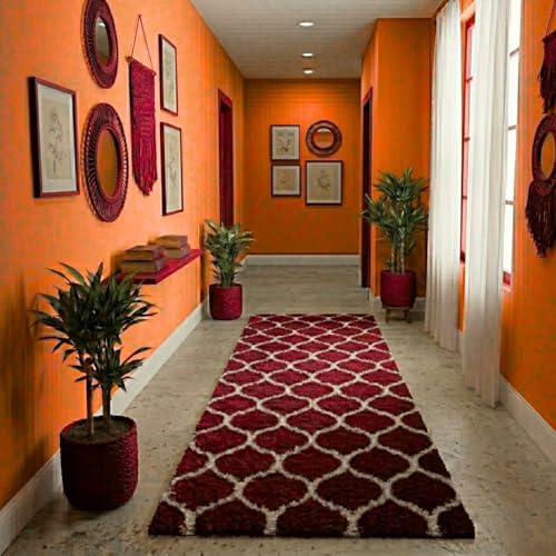 Image of Ultra Premium Shaggy Polyester Micro Rug | Super Soft Fluffy Carpet | Non-Slip Washable Area Rug for Bedroom Living Room - (Maroon M, 3x6 feet, Rectangular)