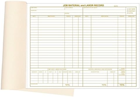 Material & Labor Records Booked Forms Size: 11 ” x 8 ½ "