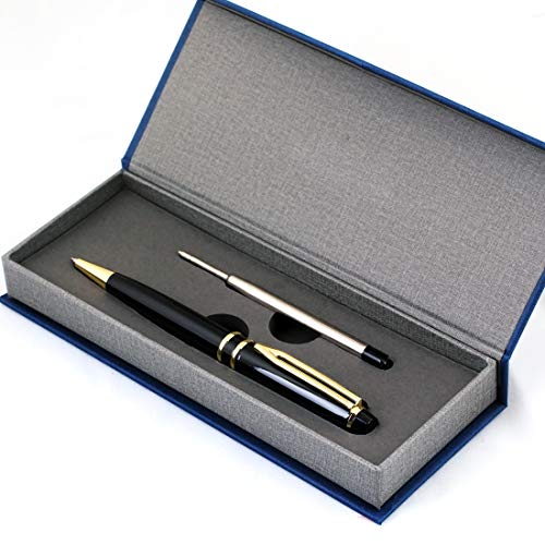 Free Engraving - Personalized Roller Ballpen, Ballpoint Pen, Ball Pen, Refillable Pens, Retractable Medium Refill Pen Black Ink, Custom Gifts For Men, Women, Classy Gift Box (Prestige_Gold_Trim) #TOP5