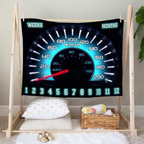 Image of Racing Car Baby Monthly Milestone Blanket, Rally Speedometer,60x40in Soft Flannel, Newborn Mom Gifts, Baby Shower Age Growth Tracker with Bonus Maker