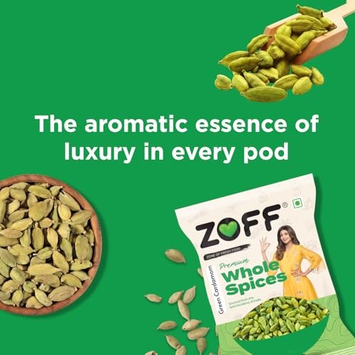 Image of ZOFF Green Cardamom Whole - Premium Choti Elachi - Authentic Flavour for Cooking, Baking & Masala Blends - Rich Aroma & Natural Freshness - Green Cardamom Whole 50gms (Pack of 2)