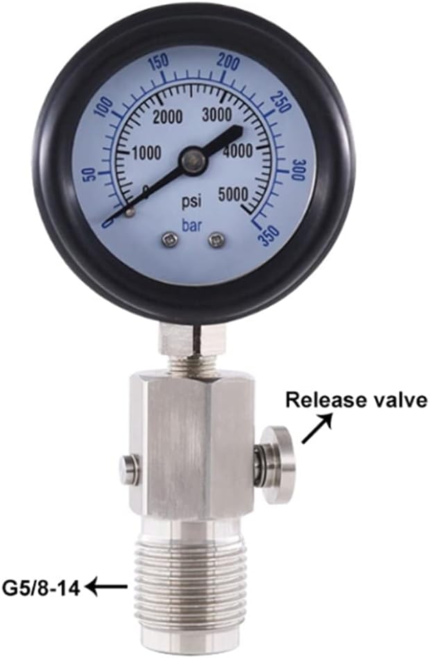 New DIN Air Tank Pressure Checker for Scuba Diving with 350Bar Gauge,Diving Gauge with Handle, Black&Silver