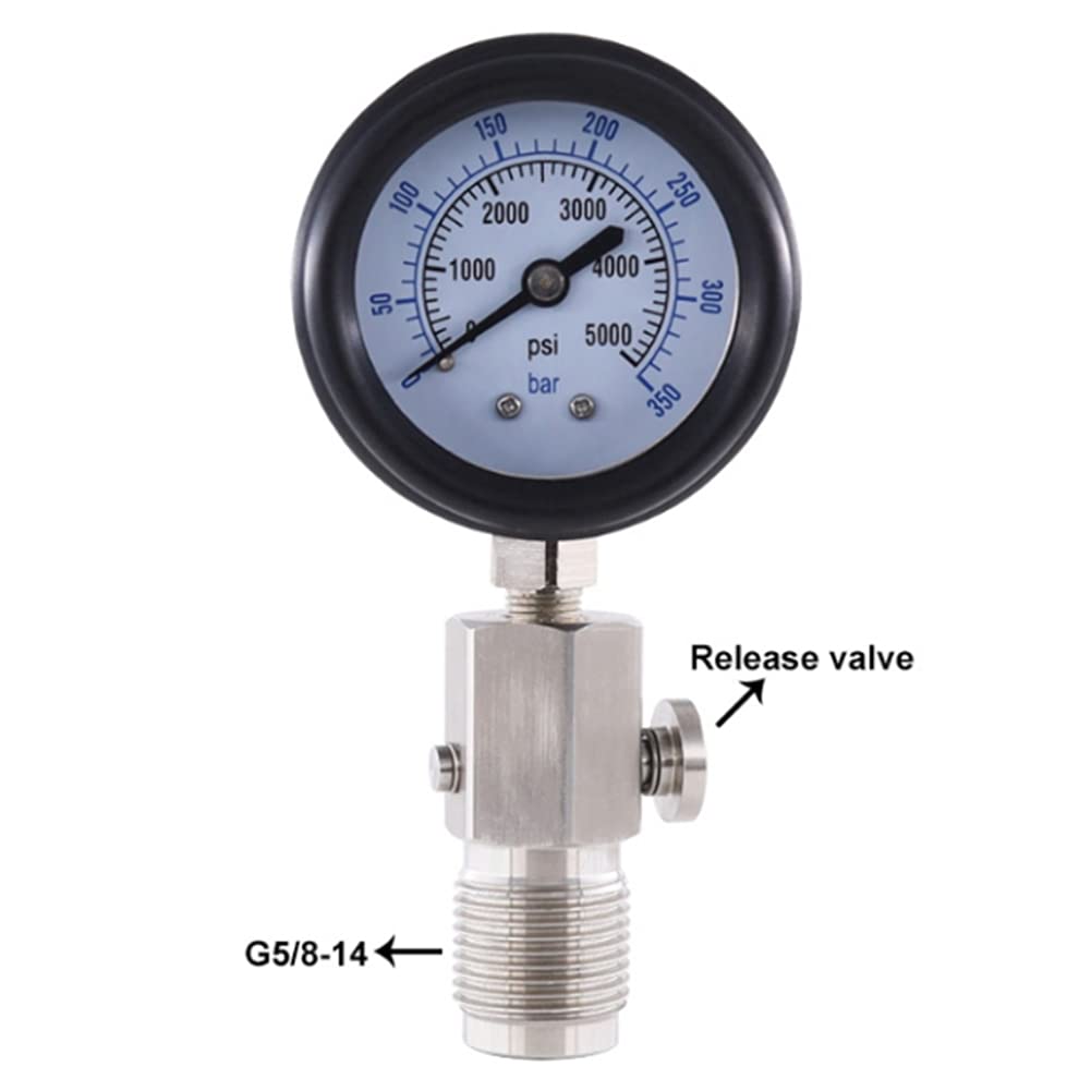 FUNFOB Controllo della Pressione del Serbatoio 'Aria DIN per Immersioni Subacquee con Manometro 350Bar, Manometro per Immersioni con Manico
