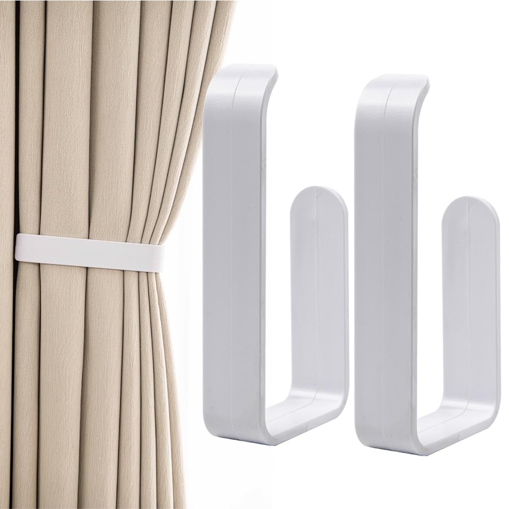 Black Curtain Holdbacks Plastics Self Adhesive Drapery Curtain Tiebacks Curtain Holders Curtain Hooks Window Treatment Holdbacks for Home Curtain Decor (Plastic white)