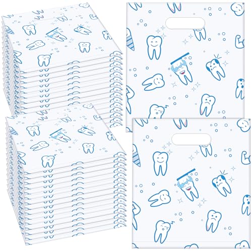 Aliceset Lot de 300 sacs dentaires en plastique avec poignées pour patients, cadeaux dentaires en vrac pour dentiste, bureau, emballage de friandises, cadeaux de fête, 21 x 24 cm (bonbon)