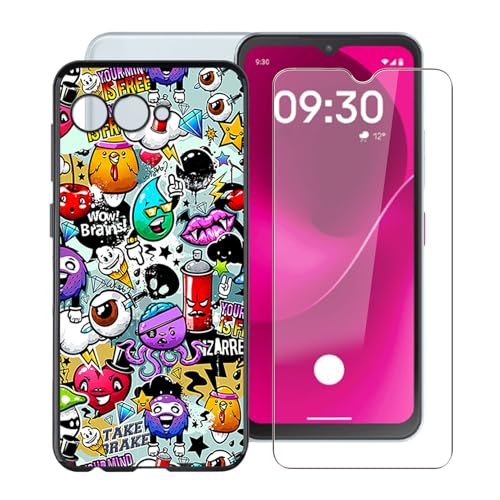 YQINHHME Hülle für T-Mobile T Phone 3 (6.58 Zoll) Mit 1 X Gehärtetem Glas Schutzfolie, Ultradünne Schwarz Kratzfest Weich Silikon TPU Bumper Schutzhülle Cover für T-Mobile T Phone 3 - Graffiti