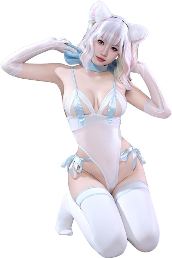 sexy cat outfits for women lingerie Costume outfit cute anime Cosplay Maid swimsuit Bathing Swimwear High Cut Out Babydoll roleplay Bodysuit Bra Top Dress tail ears suits set Halloween white
