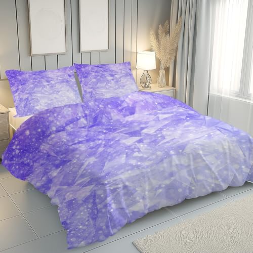 Housse de couette réversible violette dégradée triangle géométrique 3 pièces