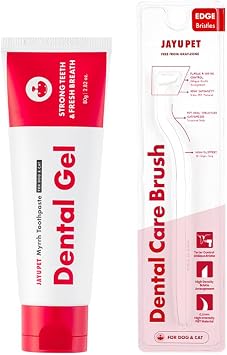 JAYU PET Edge Bristles Tooth Brushing Kit - Dental Gel 1ea + Dental Care Brush 1ea | Teeth Cleaning & Breath Freshener, Removing Plaque and Tartar, Pet Dental Hygiene, Easy Teeth Brushing