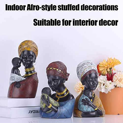 Qianling African Women Bust African Art Sculptures, African American Woman And Son Statue, Black Statues African Woman Bust Statue, Suitable For Living Room Desktop Room Bookcase Entrance Decor #TOP4