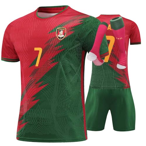 Youth Soccer Jersey for Boys Girls Kids Uniform Football Shirt Birthday Gift Set (red/Green, 8-9years)