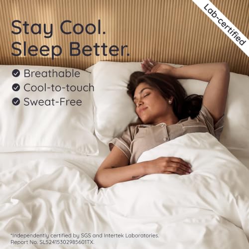 Image of Bambaw Queen Duvet Cover Set 3pcs 100% Viscose Derived from Bamboo, Cooling, Super Soft, Breathable, No Comforter (Ivory)