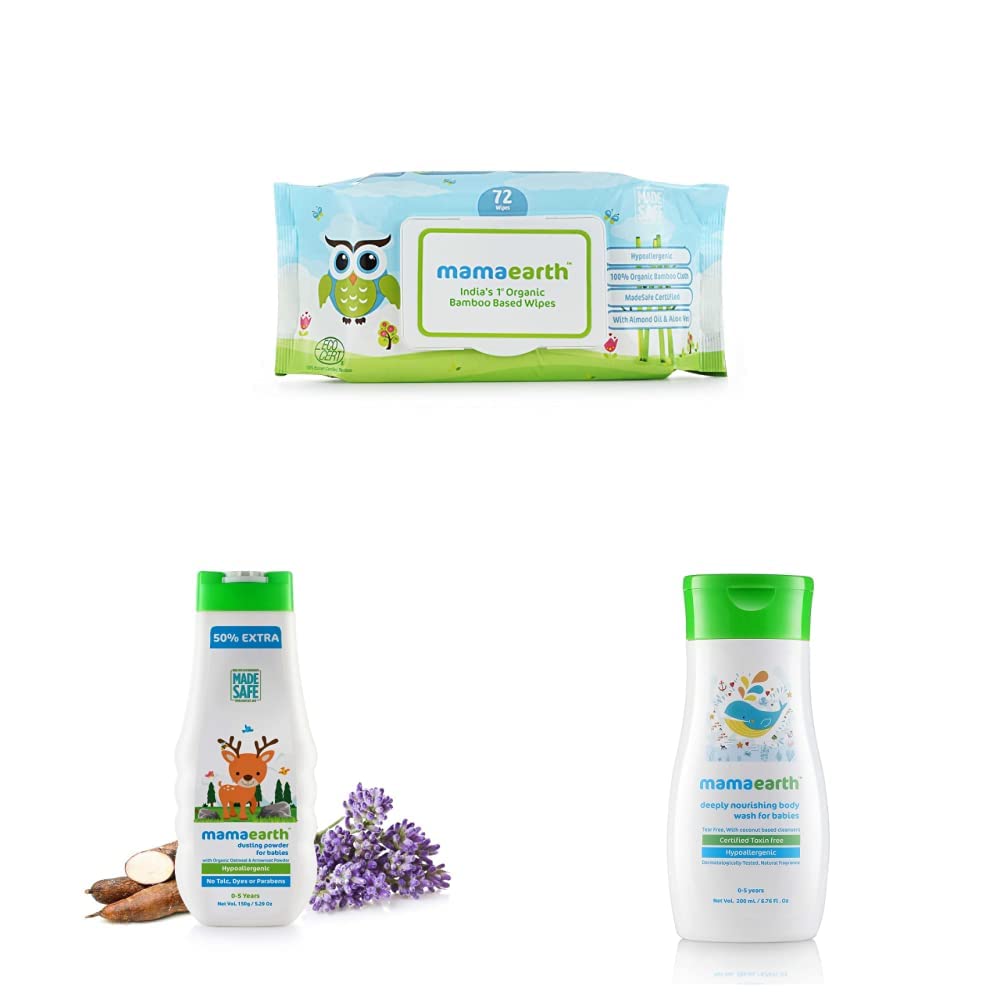 Mamaearth Indias First Organic Bamboo Based Baby Wipes (72 Wipes) & Deeply Nourishing wash for Babies (200 ml, 0-5 Yrs) & dusting Powder with Organic Oatmeal & Arrowroot Powder 150g Combo (B081NJVNTR) Amazon Price History, Amazon Price Tracker