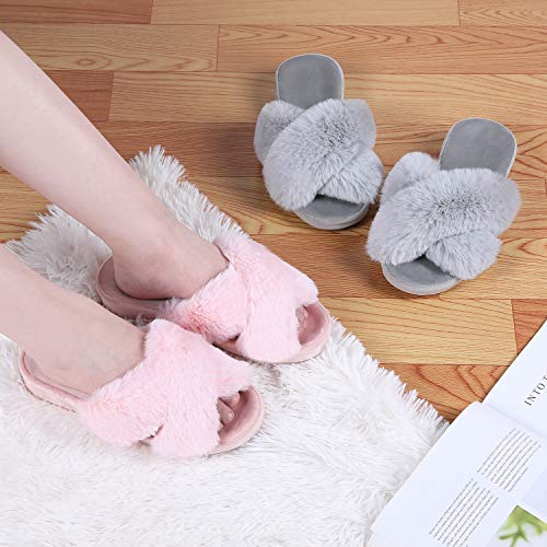 Shevalues Fuzzy House Slippers For Women Cross Band Fluffy Bedroom Slippers With Arch Support, Beige Leopard 39 #TOP5