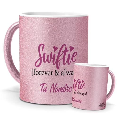 Taza personalizada | Regalo Taylor Swift Forever | Edición Purpurina Rosa | Mensaje para Fans | Pon el nombre o texto que quieras | Cerámica Glam Rosa | Tazas para Leche, Café, Té ... | 350 ML