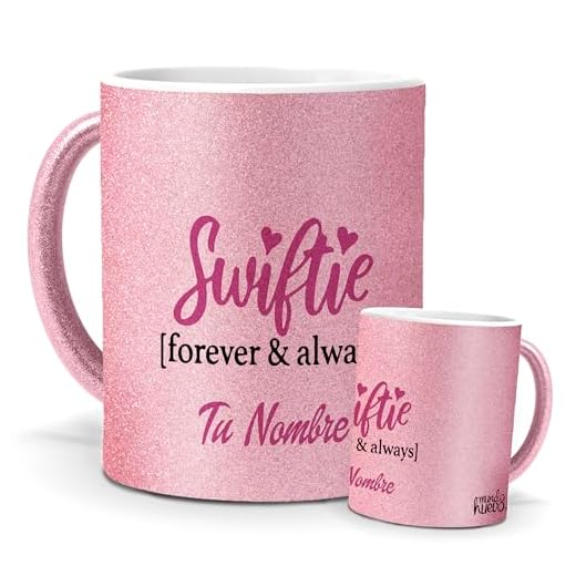 Taza personalizada | Regalo Taylor Swift Forever | Edición Purpurina Rosa | Mensaje para Fans | Pon el nombre o texto que quieras | Cerámica Glam Rosa | Tazas para Leche, Café, Té ... | 350 ML