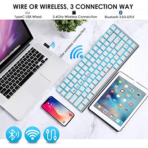 Wireless Gaming Keyboard Mechanical Blue LED Backlit Bluetooth 5.0/Wireless 2.4G/Wired 84 Keys Mini Keyboard with Rechargeable 3000mAh Battery Brown Switches Type-C USB Receiver for Windows Gaming PC - Image 4