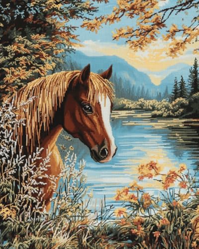 Broderie diamant kit complet de peinture diamant 5D paysage chevaux 40x50cm