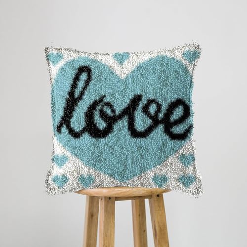 JILIP Kits de Almohadas con Gancho de Cierre Love Hearts Cojín Preimpreso de Alfombra de Hilo de Ganchillo Kit de Gancho Y Pestillo para Funda de Almohada de Costura DIY 43x43cm (Color : Black)