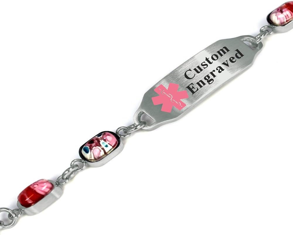 Medical Alert Bracelet for Women with Engraving - Steel & Glass