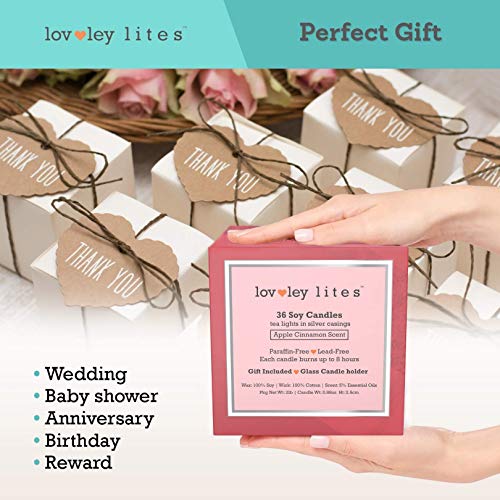 Lovley Lites Soy Tealight Candles Apple Cinnamon - 36 Premium 1 Inch Tall Red Tea Candles, Long Burning Tea Lights Scented With Essential Oils #TOP3
