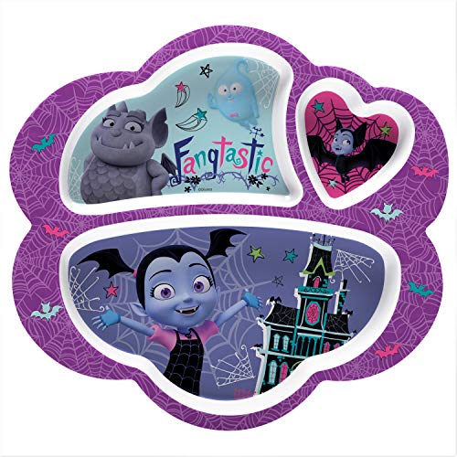 Zak Designs Disney Jr. Vampirina DinnerwareMelamine 3-Section Divided Plate Made of Durable Material and Perfect for Kids, Divided Plate, Vampirina & Gregoria