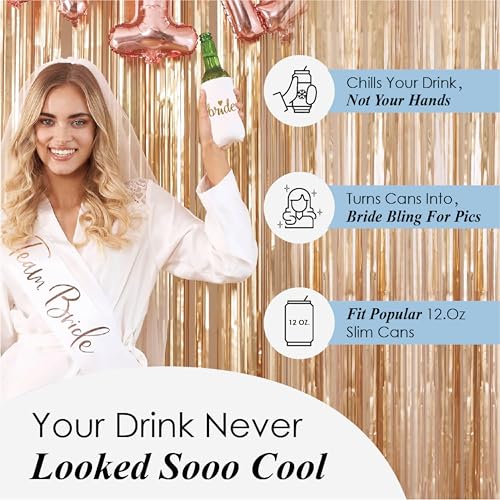 Image of PartyGifts&Beyond 10Packs Bachelorette Party Decorations Slim Can Cooler Bridesmaid Gifts Can Cooler Bride Squad Can Sleeves (Light Blue)
