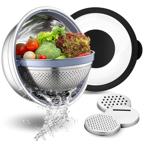 P&P CHEF 4-In-1 Stainless Steel Colander with Bowl Set, Rotatable...