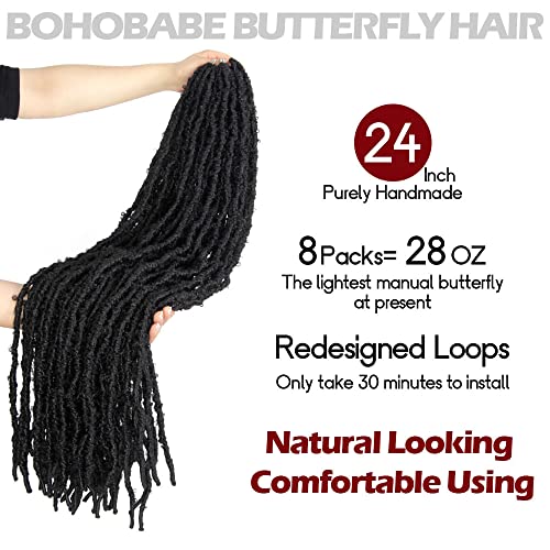 24 Inch Light Weight Butterfly Locs Crochet Hair 8 Packs Long Distressed Butterfly Faux Locs Crochet Hair, 1B #TOP1