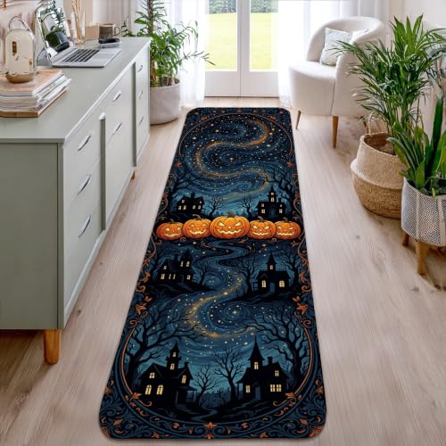 Alfombra con borde de esponja de Halloween azul oscuro 2x8 pies 6