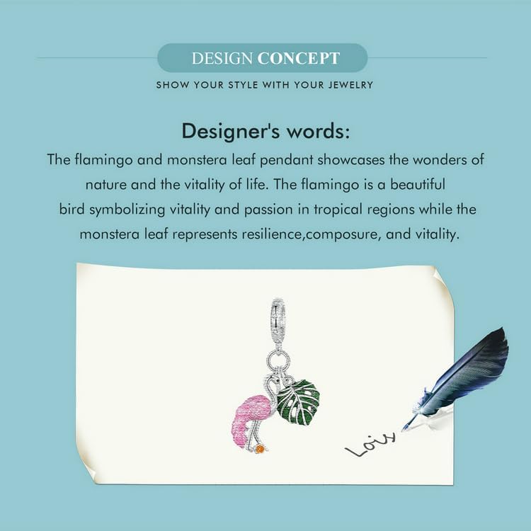 925 スターリングシルバー スパークリング ピンク フラミンゴ チャーム ビーズ ラブリー エナメル バード クローバー ラッキー