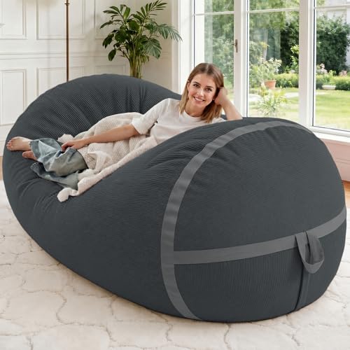 Image of 5FT Bean Bag Chair 5'Giant Bean Bag Chairs with Adults, Large Beanbag Chair | Bean bag Lounger with Machine Washable Cover Fine Corduroy Fabric, Comfy Chairs for Living Room Bedroom Dorm, Darkgrey