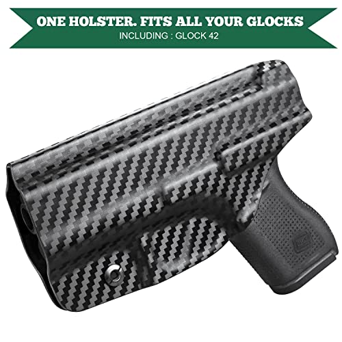 Glock 42 Holster, Iwb Carbon Fiber Kydex Holster Custom Fit: Glock 42 Pistol, 1.5 Inch Belt Clip Inside Waistband Concealed Carry Appedix Holster, Adj. Cant & Posi-Click Retention, Right Hand #TOP6
