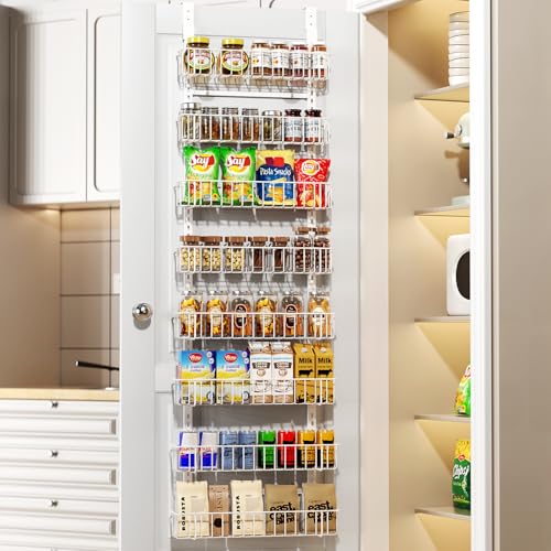 Delamu 8-Tier Adjustable Over-the-Door Spice Rack Organizer for Kitchen, Bathroom, and Laundry Room - White