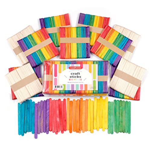 Jumbo Colored Wooden Popsicle Craft Sticks – 600 Pieces, 7 Colors, Bulk