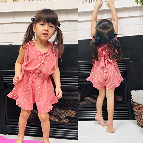 Tikoubabe Toddler Girl Clothes Baby Summer Cute Halter Romper V-Neck Outfits Love Heart Bow Knot Light Red 2T-3T 100Cm #TOP1
