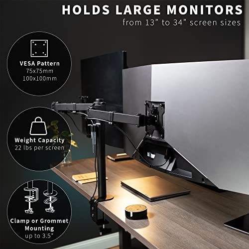 Vivo Full Motion Dual Monitor Desk Mount Clamp Stand Vesa, Double Center Arm Joint, Holds 2 Screens Up To 34 Inches, Stand-V102D #TOP2