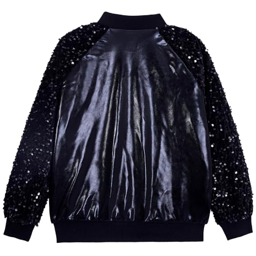 Image of Boys Sequin Jackets Trendy Sparkle Sleeve Bomber Varsity for Kids Glitter Birthday Jacket Coat Shiny Boy Clothes