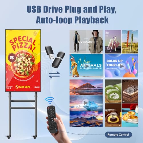 Image of MWE 43 Inch Mobile Digital Signage Display Kiosk with Flight Case, Portable Digital Poster with Screen Mirroring App Publishing, Advertising Display Kiosk, Android OS