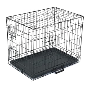 Cage Chien Pliable, Chenil pour Chien avec Cloison, bac en Plastique et 2 Portes, M (60,5 x 44 x 49,5 cm), Cage de Transport Chien, Lapin, Chiot et Animaux Domestique, en Metal, Noir