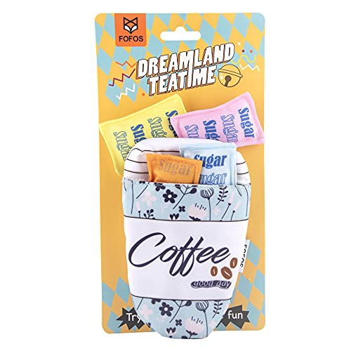 Barkbutler x Fofos Dreamland Coffee Toy Pack Interactive 5 in 1 Cat Toy, Multicoloured | Bell + Us Grade Catnip Inside | Sugar Sachets + Coffee Pouch | for Kittens + Older Cats | Interactive Cat Toy