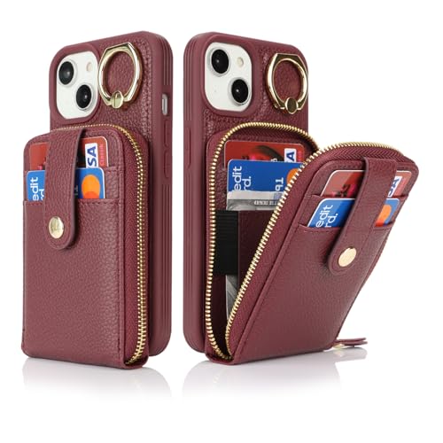 Coque iPhone 15 bordeaux avec porte-carte pour les sorties sans sac