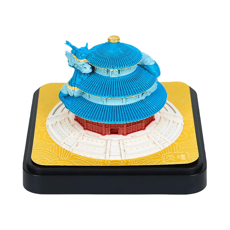 HXCQYGL 3D Notepad, 3D Calendar Tear Off 2026, 2026 Desk Calendar Notepad with Light, Paper Sculpture Desktop Ornament (Hall of Prayer for Good Harvests)
