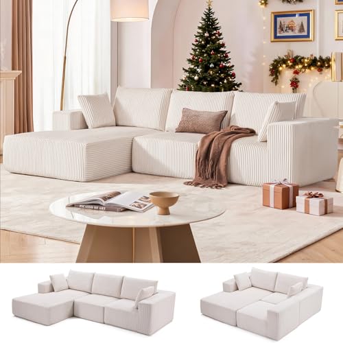108” Modular Sectional Sofa, Cloud Sectional Couch with Deep Seat, Modern Modular L-Shape Sofa Couch with Chaise,Upholstered Boneless Couches for Living Room Bedroom (Beige, Left Facing Chaise)
